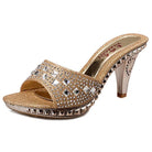 Women's Shoes - Heels Womens Crystal Party Shoes Gold Open Toe Ladies Shoes