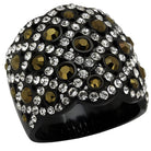 Stylish women's crystal rings featuring a black design and a mix of sparkling clear and brown crystals