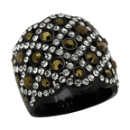 Stylish women's crystal rings featuring a black design and a mix of sparkling clear and brown crystals