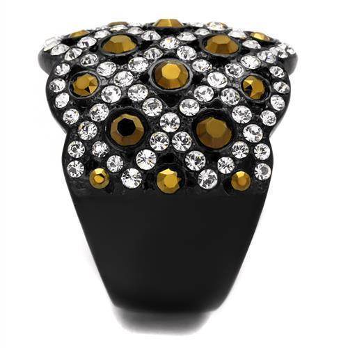 VacationGrabs women's crystal rings featuring a bold design with sparkling black and gold crystals