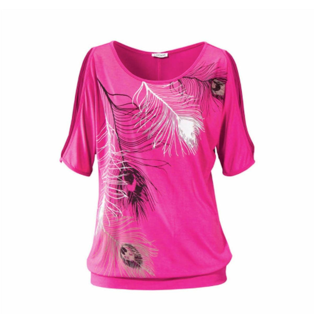Women's Shirts Womens Cut Shoulder Casual T Shirt With Feather Print