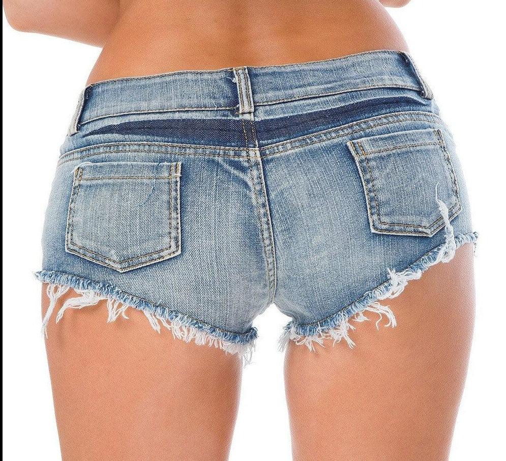 Womens Denim Jean Shorts Low Waist Sexy Tassel Hem – VacationGrabs