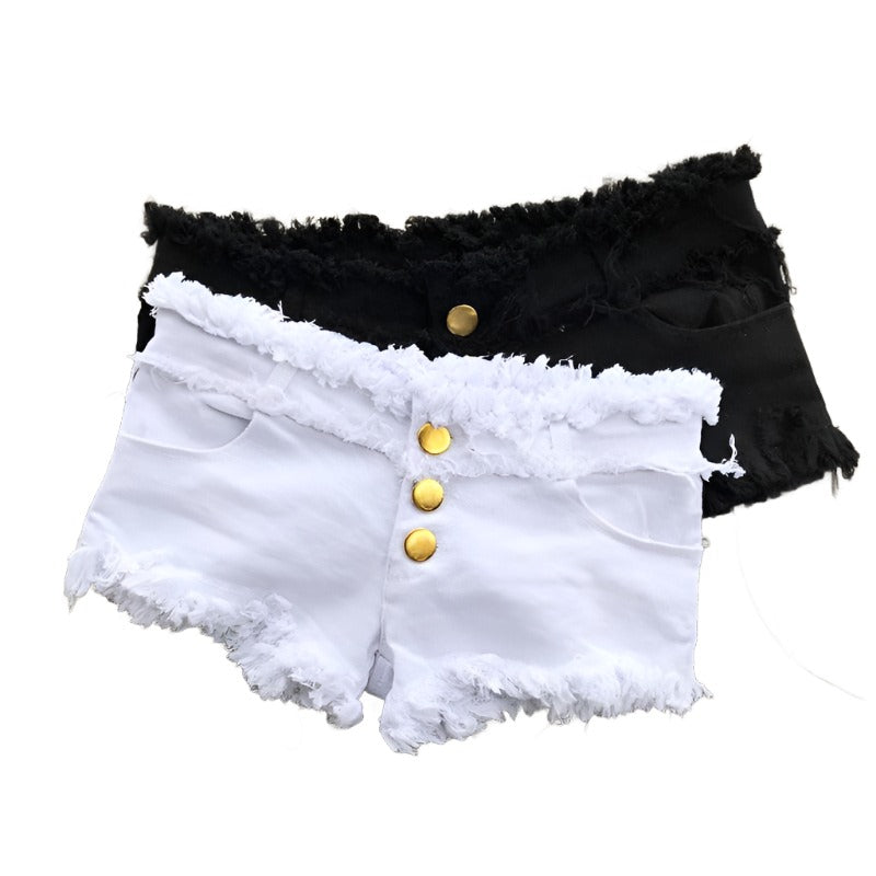Women's Shorts Womens Double Frayed Waist Denim Jean Shorts White, Black,...