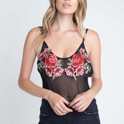 Women's Shirts - Tank Tops Womens Embroidery Transparent Floral Top