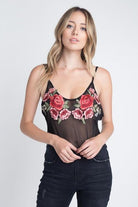 Women's Shirts - Tank Tops Womens Embroidery Transparent Floral Top