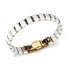 Elegant white and gold women's fashion bracelets for travel with a unique geometric design