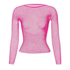 VacationGrabs women's fishnet top in vibrant pink with long sleeves for a trendy look