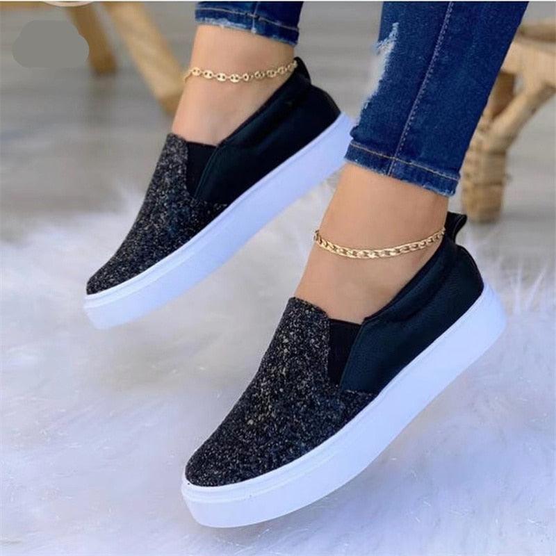 Women's Shoes - Sneakers Womens Glitter Flat Loafers Shoes Comfortable Slide Ons