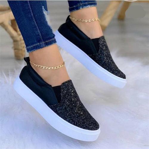 Women's Shoes - Sneakers Womens Glitter Flat Loafers Shoes Comfortable Slide Ons