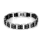 Stylish women's high polished bracelet featuring a sleek black and silver design