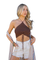 Women's Shirts Womens Lace-Up Halter Knit Bralette Top