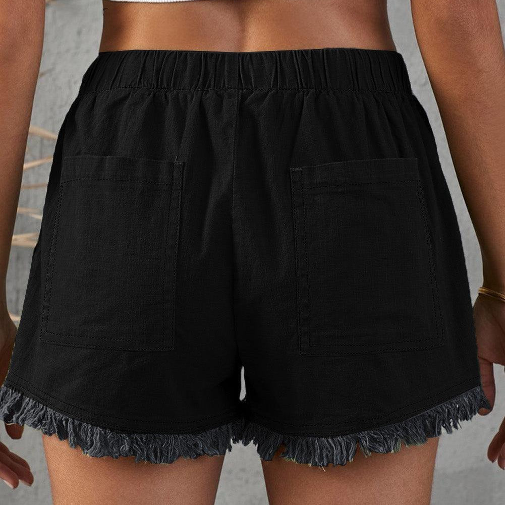 Women's Shorts Womens Lightweight Pocketed Frayed Denim Shorts