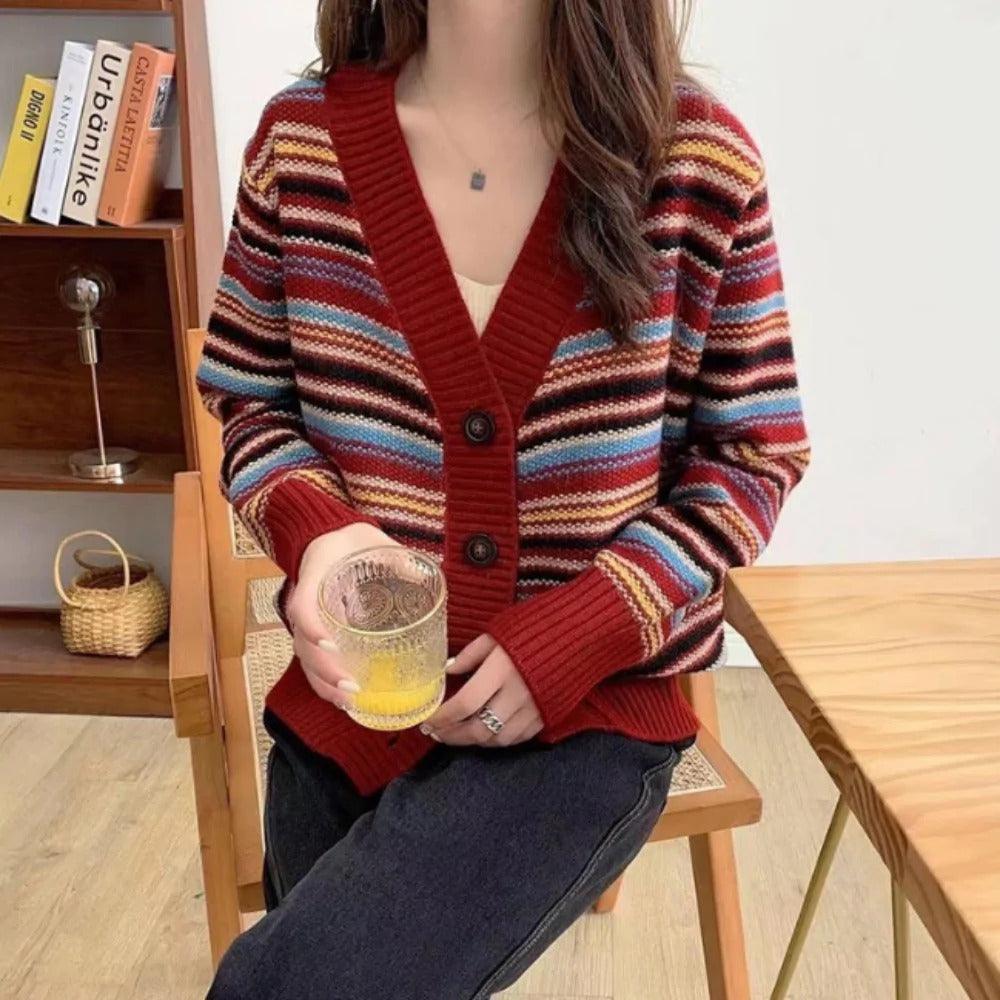 Women's Sweaters Womens Oversized Button Down Striped Cardigan