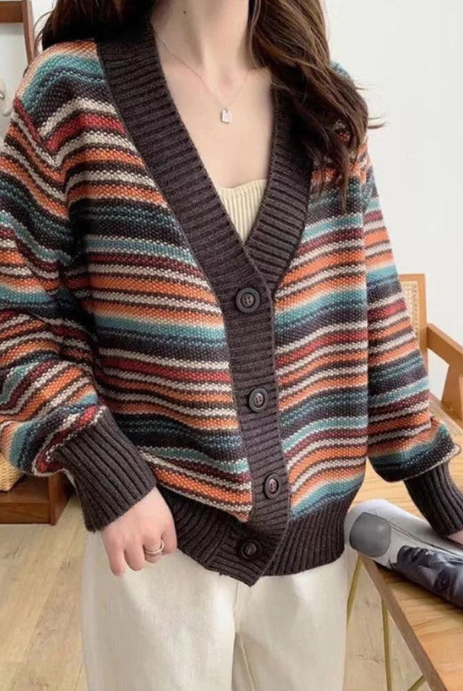 Women's Sweaters Womens Oversized Button Down Striped Cardigan