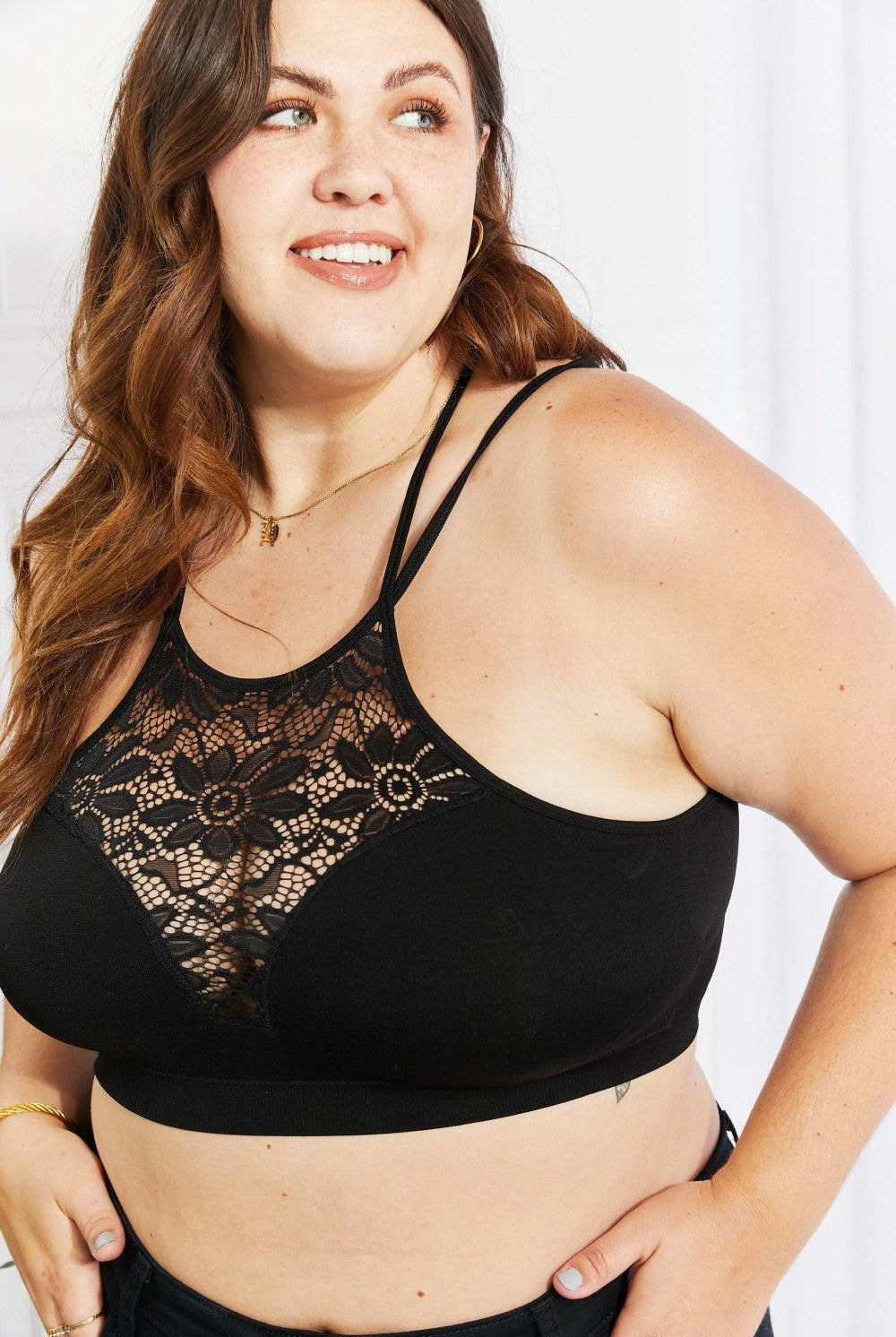 Women's Shirts - Tank Tops Womens Romantic Night Full Size Lace Cutout Bralette In Black