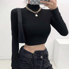Women's Shirts - Cropped Tops Womens Sexy Open Back Long Sleeve Top Cropped Summer Top Black