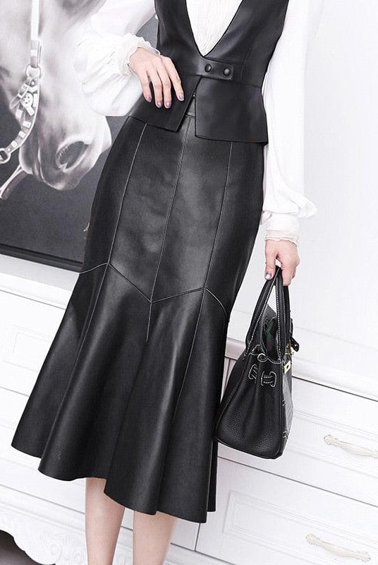 Women's Skirts Womens Sheepskin Leather Slim Hip Midi Skirt