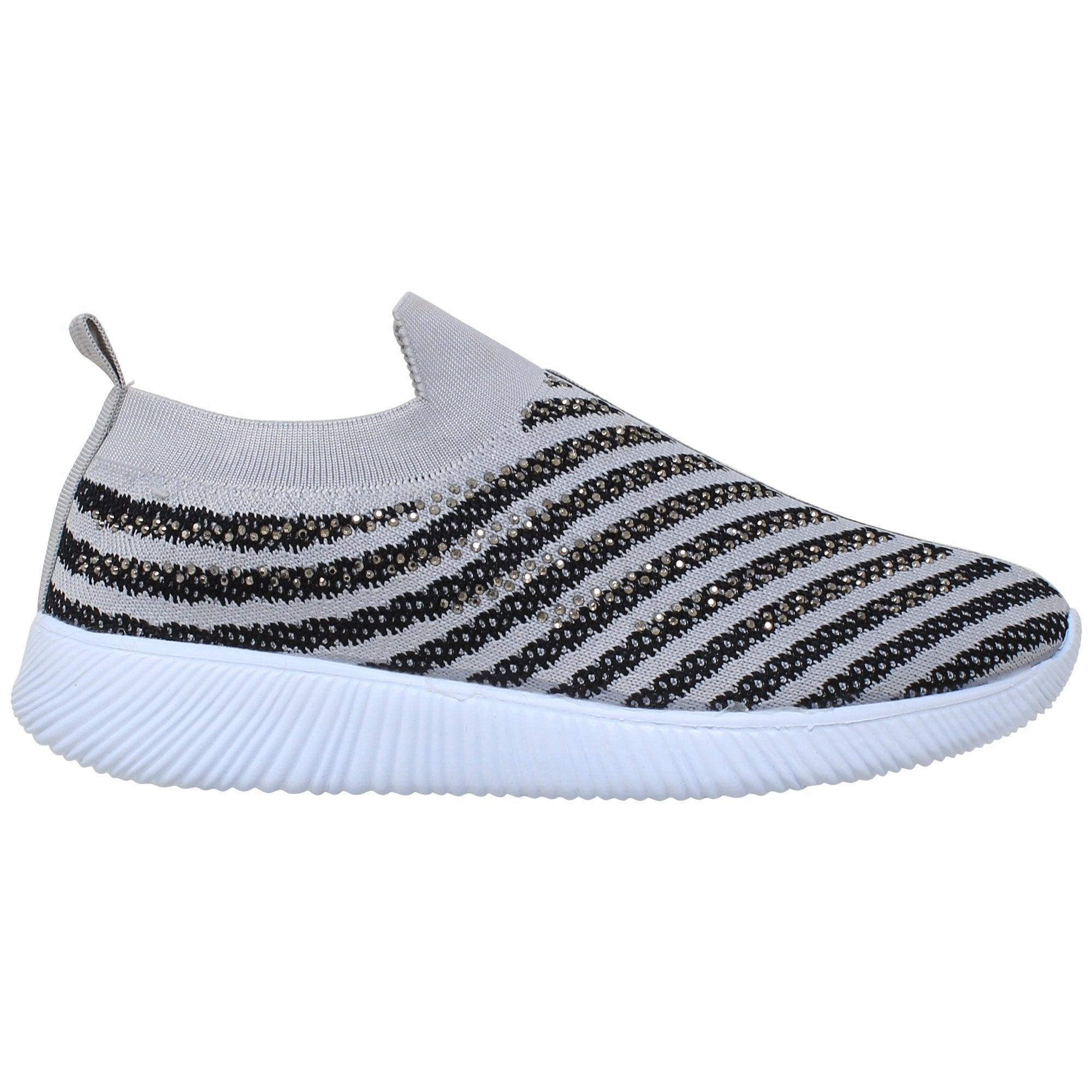 Women's Shoes - Sneakers Womens Sneakers Rhinestone Striped Accent Gray Running Shoes
