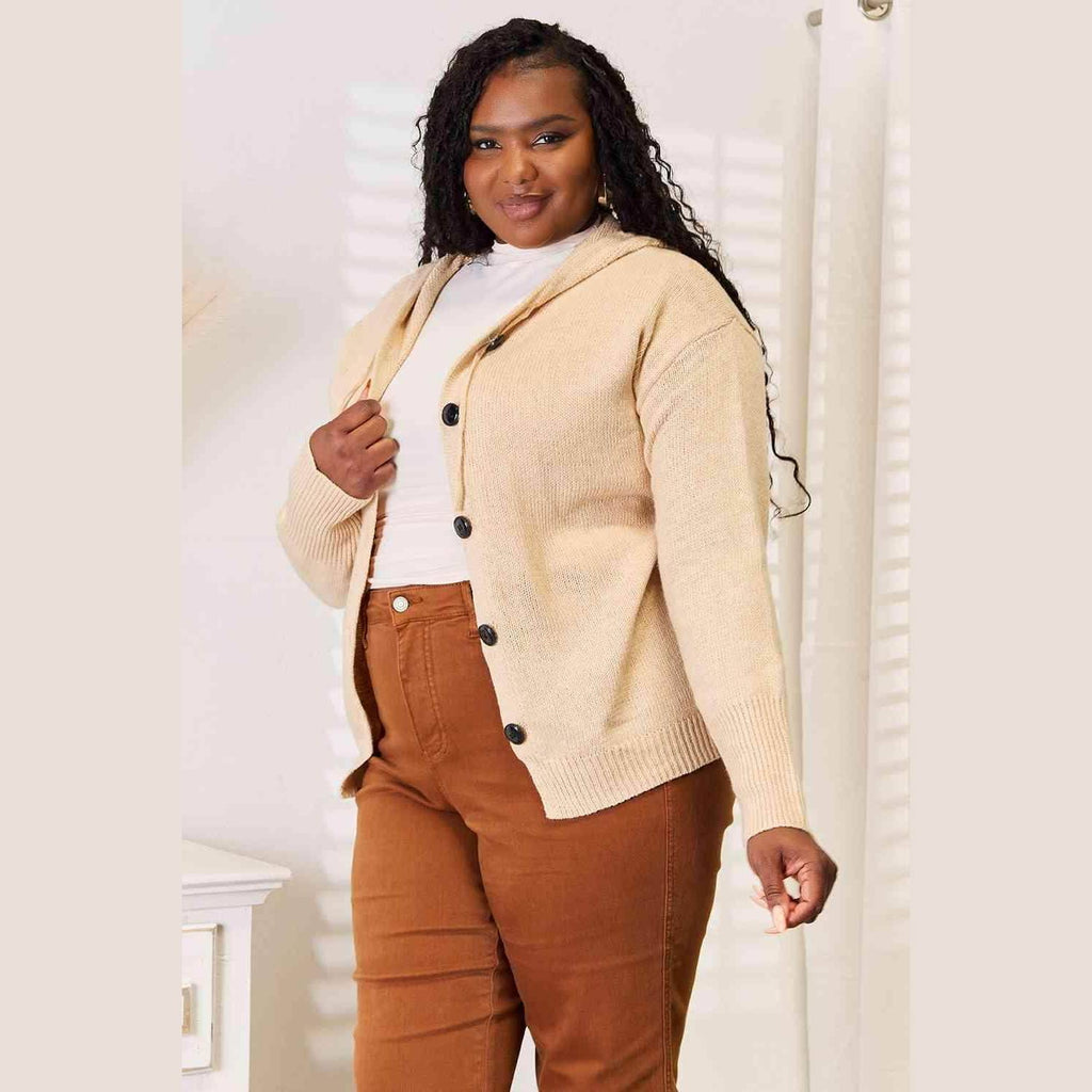 Trendsi woven long sleeve sweater in beige with button front design for a cozy look