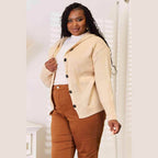 Trendsi woven long sleeve sweater in beige with button front design for a cozy look