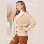 Trendsi woven long sleeve sweater in beige with hood and button closure for a stylish layering option