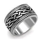 Men's woven pattern jewelry ring designed with intricate black and silver detailing