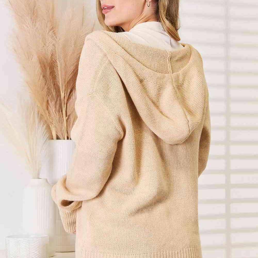Women's Sweaters - Cardigans Woven Right Button-Down Long Sleeve Hooded Sweater