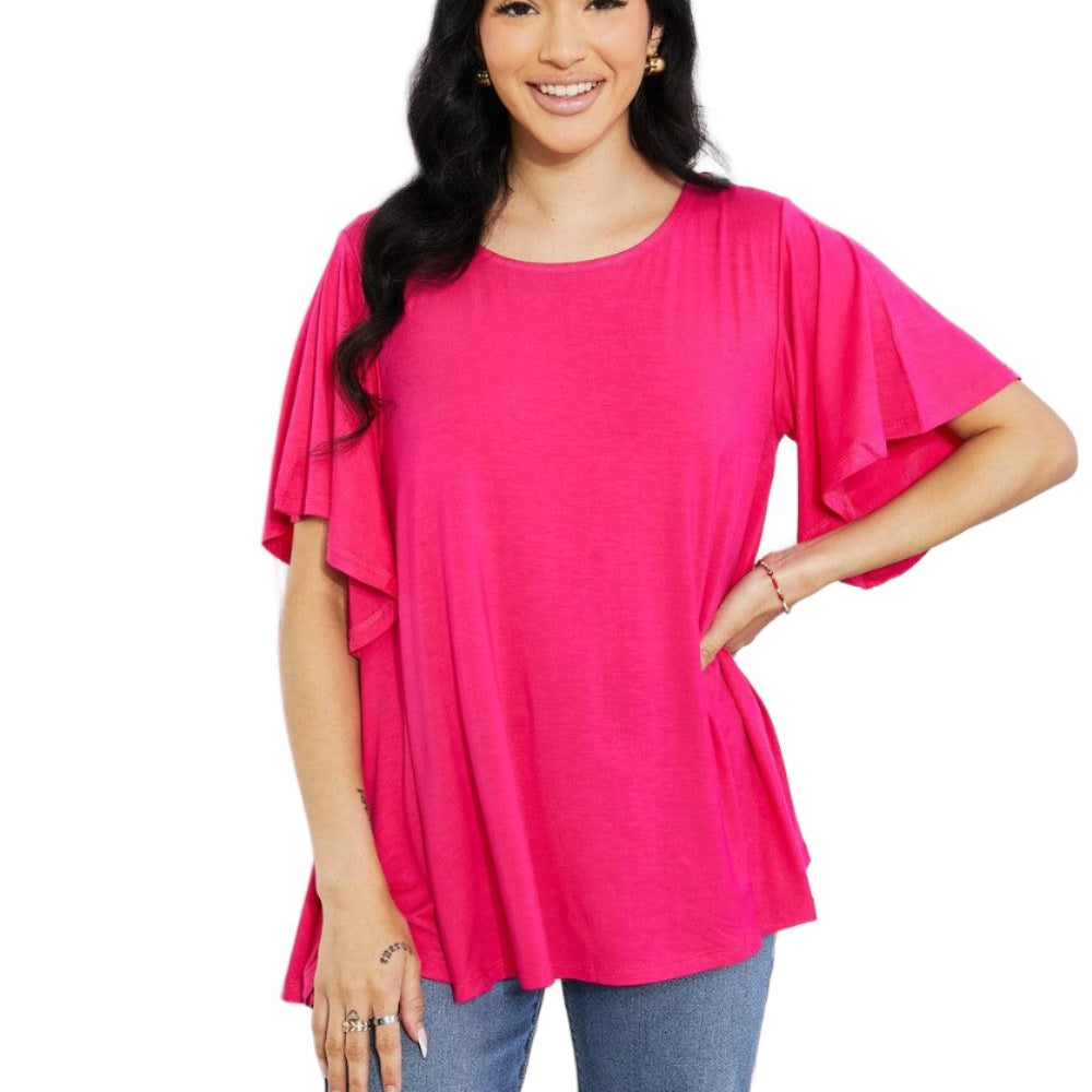 Women's Shirts Yelete Full Size More Than Words Flutter Sleeve Top