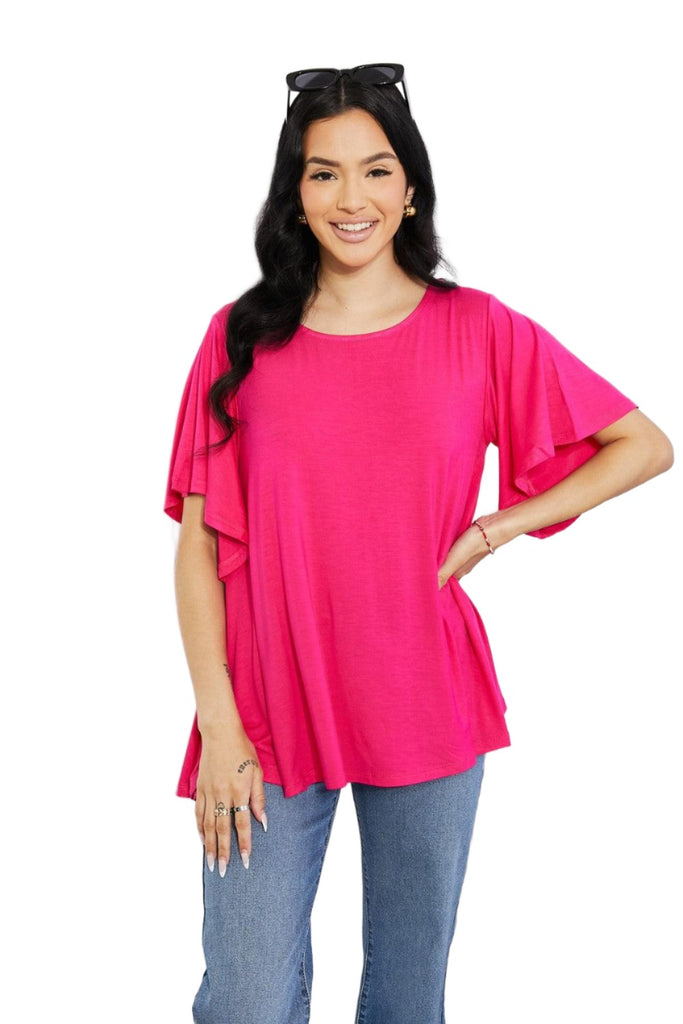 Women's Shirts Yelete Full Size More Than Words Flutter Sleeve Top