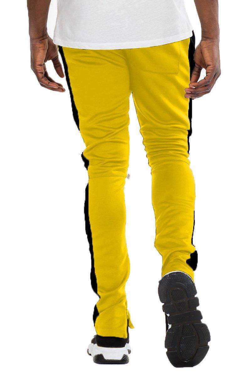 Men's yellow black slim fit track pants from VacationGrabs with a stylish design for active wear
