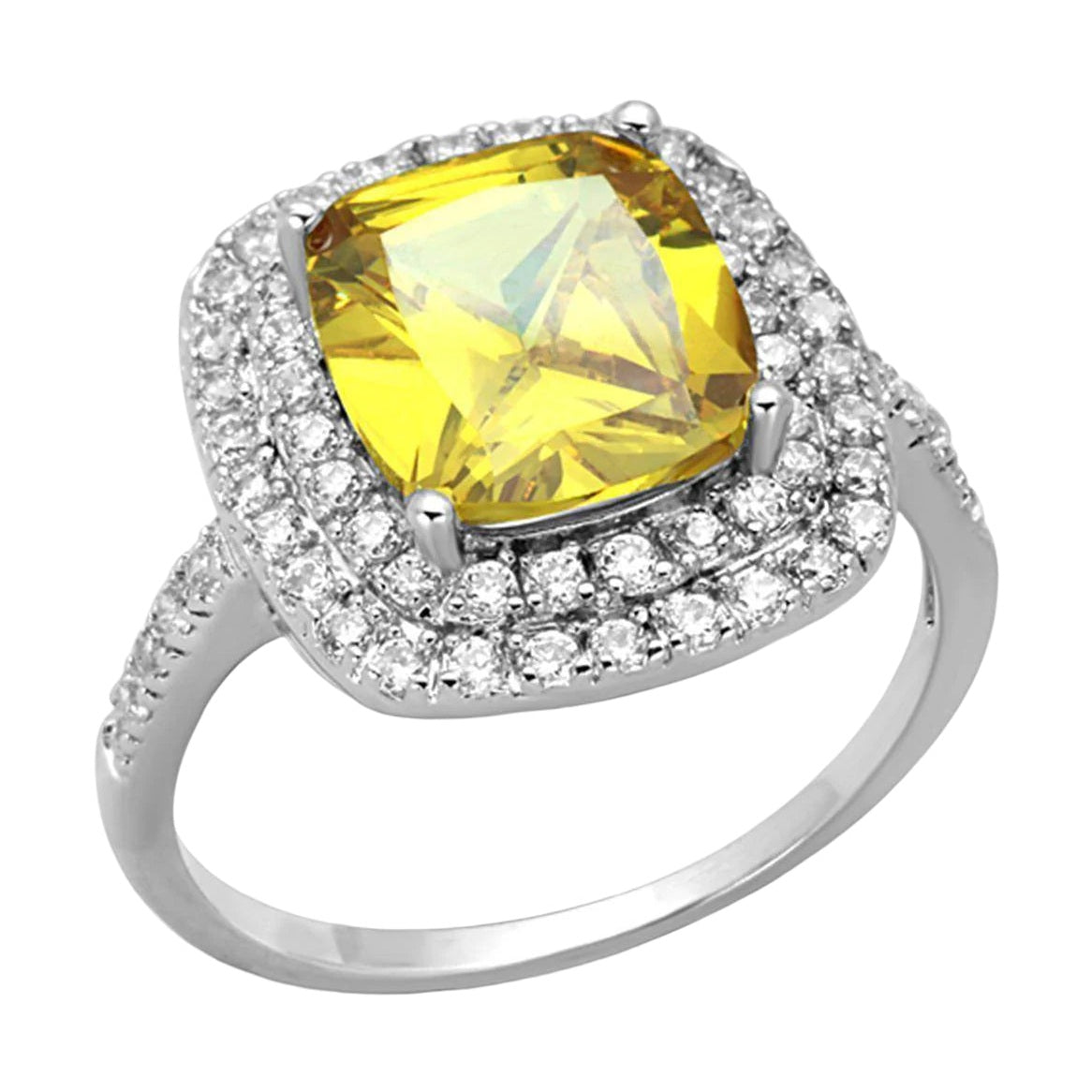 Elegant yellow topaz halo ring with sparkling diamond accents set in a silver band