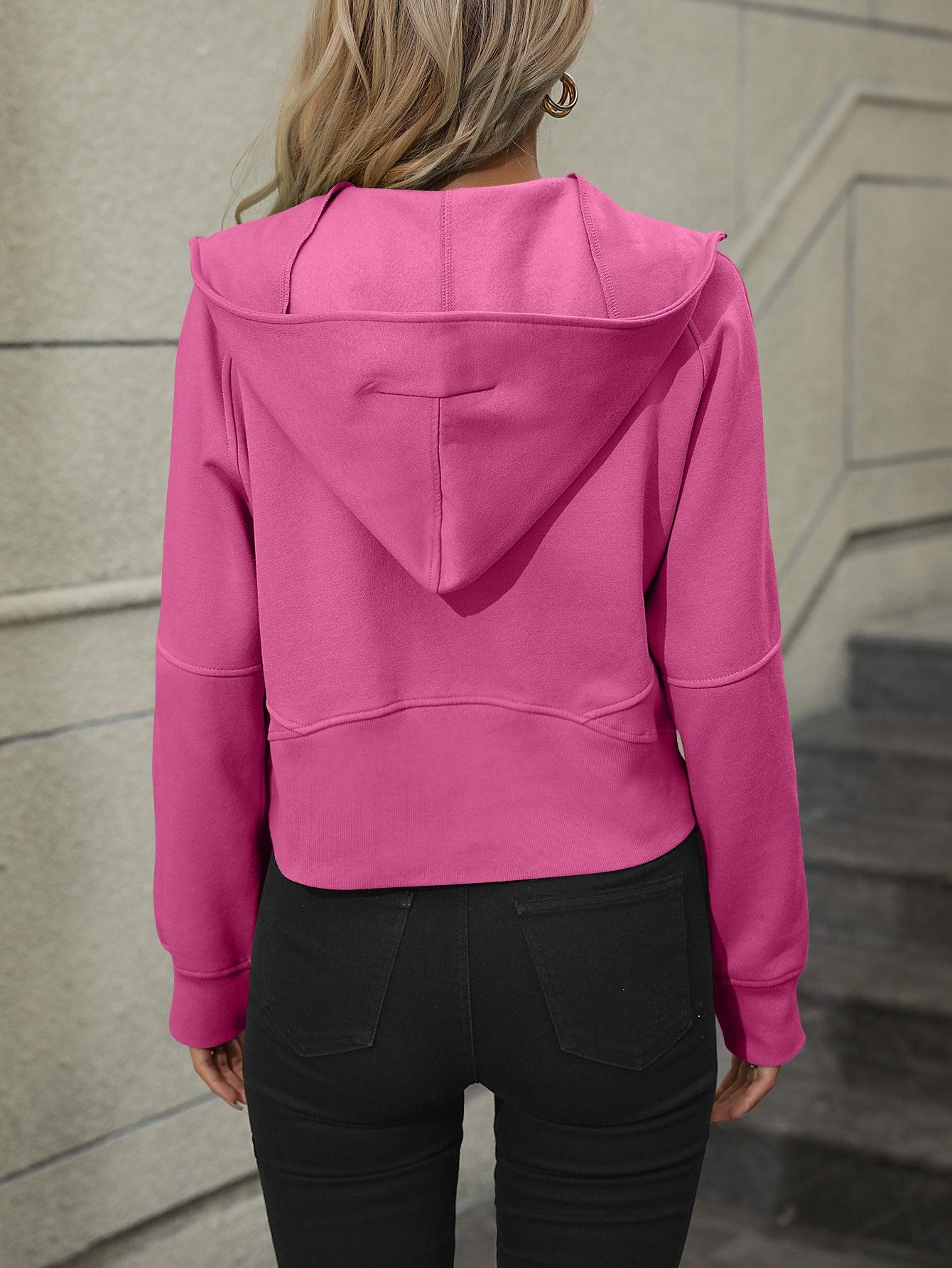Women's Shirts Zip-Up Raglan Sleeve Hoodie With Pocket