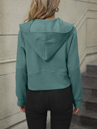 Women's Shirts Zip-Up Raglan Sleeve Hoodie With Pocket